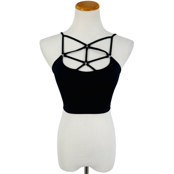 NWT Boutique Black Strappy Spiderweb Bralette Crop Top - Picture 9 of 13
